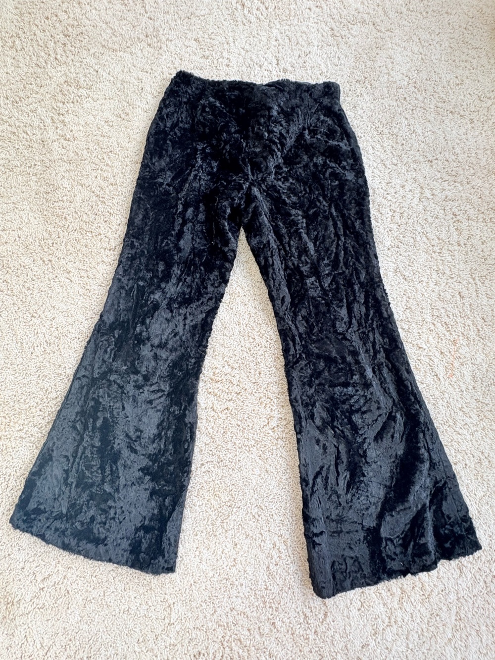 RARE 🔥 Vintage Happy Legs Fur Pants Black Crushed Flared Medium Rear Zip Hook